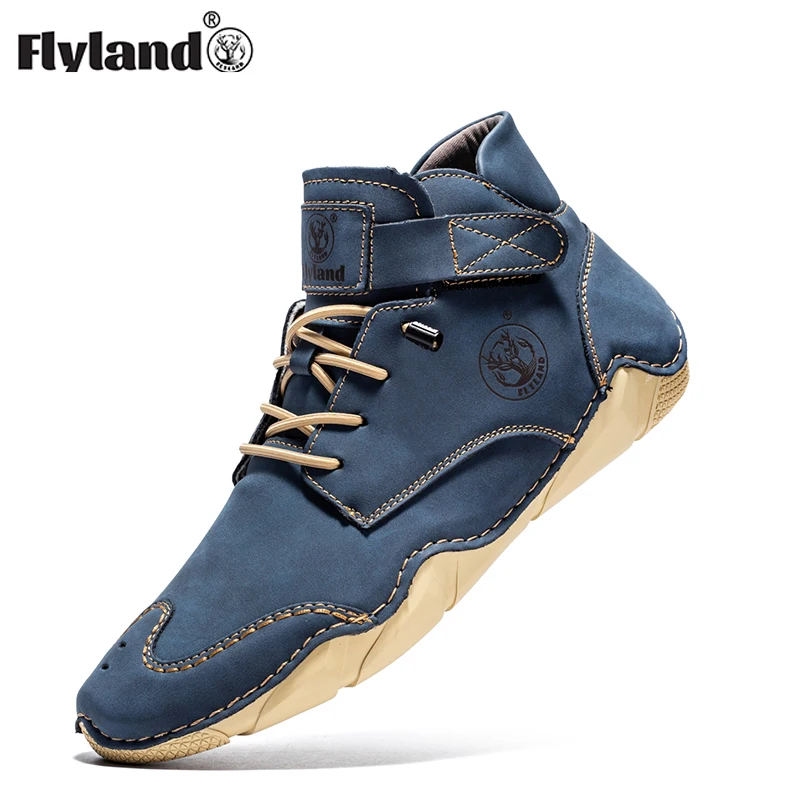 

FLYLAND Men's Chukka Boots Casual Leather Shoes Fashion Male Driving Shoes Vintage Hand Stitching Soft Work Office Shoes