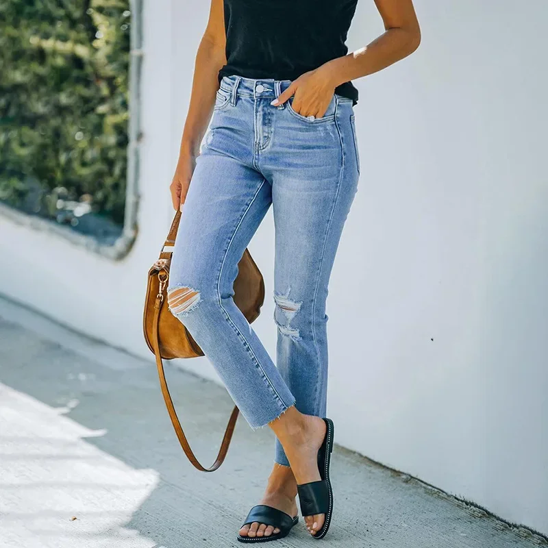 High Waisted Hip-raising Ripped Jeans for Women High Strecth Slim Ankle-Length Pants Black Blue Straight Denim Jeans Plus Size
High Waisted Hip-raising Ripped Jeans for Women High Strecth Slim Ankle-Length Pants Black Blue Straight Denim Jeans Plus Size