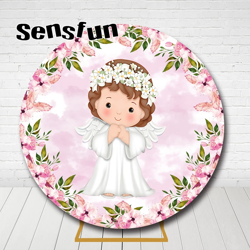 Baptism Round Background Holy First Communion Pink Florals Girl Angel Baby Shower Christening Party Decor Circle Backdrop Cover
Baptism Round Background Holy First Communion Pink Florals Girl Angel Baby Shower Christening Party Decor Circle Backdrop Cover