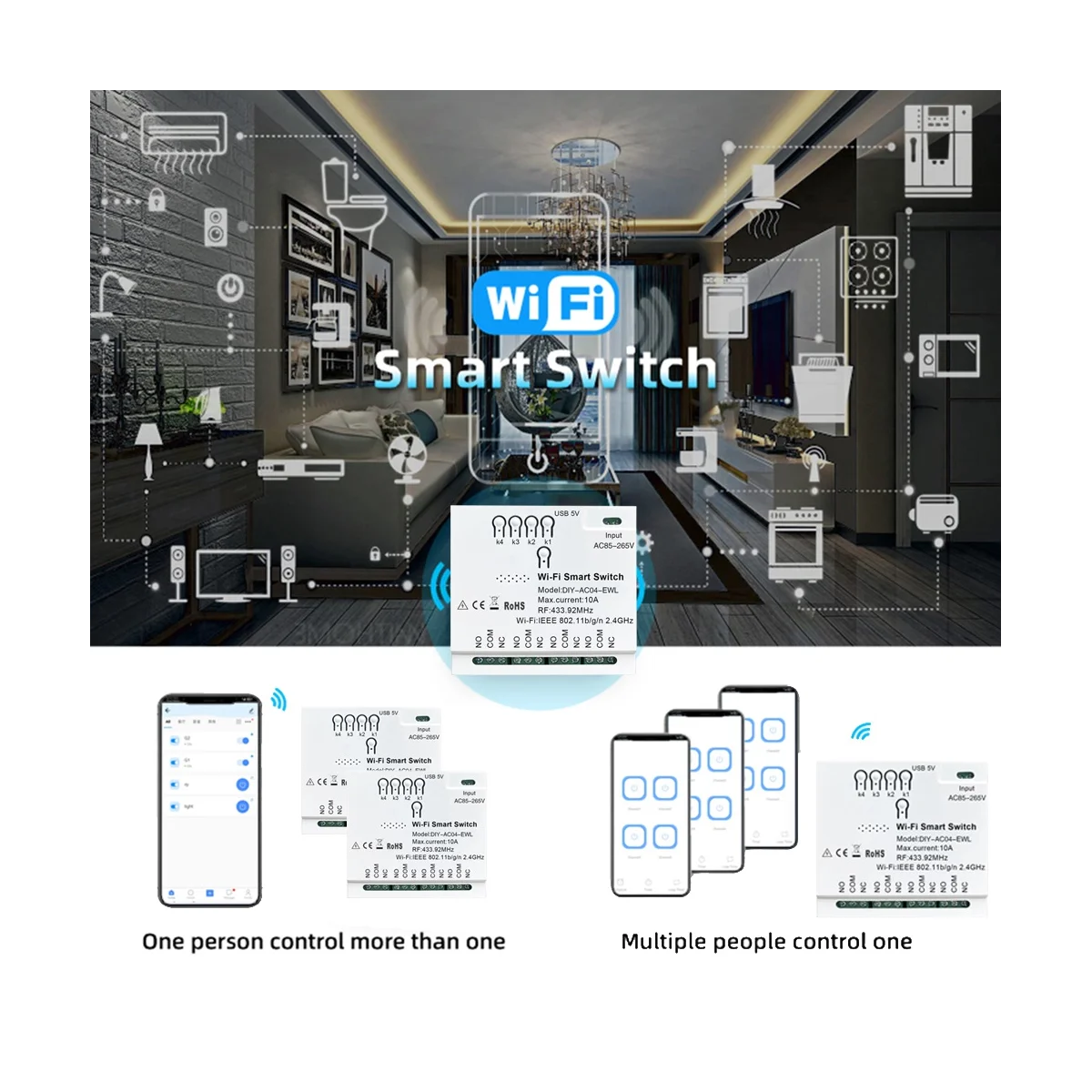 Умный выключатель EWeLink, 4 канала, Wi-Fi + RF433, 7-32 В, 2,4 ГГц, Wi-Fi, умный бытовой модуль автоматизации для IFTT, Alexa, Google Home
Умный выключатель EWeLink, 4 канала, Wi-Fi + RF433, 7-32 В, 2,4 ГГц, Wi-Fi, умный бытовой модуль автоматизации для IFTT, Alexa, Google Home