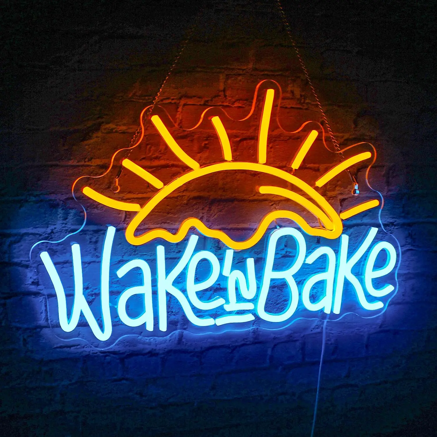 

Wake in Bake Neon Signs Yellow Blue Neon Wall Decor USB Letter Bakeing Neon Sign for Kitchen Cake Baking Shops Cafes Party Neon