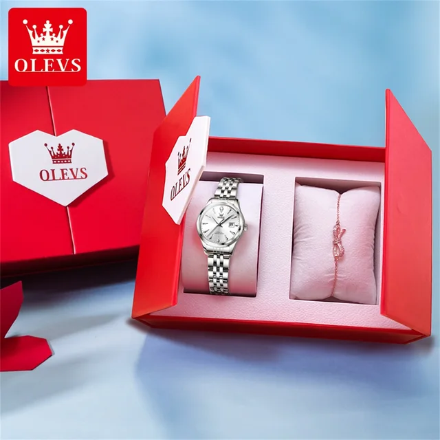 OLEVS-Montre-bracelet à quartz étanche pour femme, montres originales pour femme, calendrier, polyvalent, simplicité, coffret cadeau, marque de mode 2