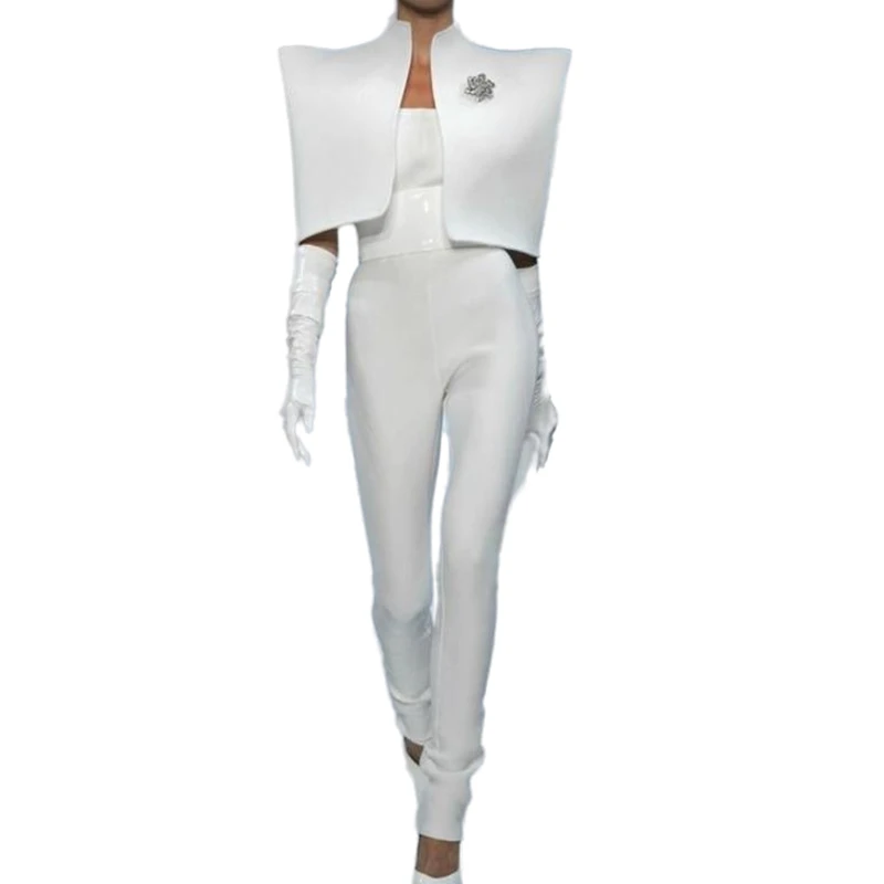 Strapless White Jumpsuits Formal Evening Gown With Short Jacket High Neck Empire Waist Women Special Occasion Wear 2023
Strapless White Jumpsuits Formal Evening Gown With Short Jacket High Neck Empire Waist Women Special Occasion Wear 2023