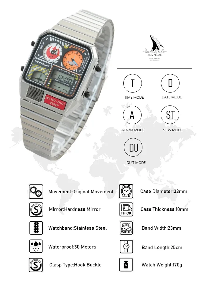 HUMPBUCK Digital Watch Multifunctional Round Dial Waterproof Luxury Wristwatch with Alarm LED and Day of the Week Display HUMPBUCK Digital Watch Multifunctional Round Dial Waterproof Luxury Wristwatch with Alarm LED and Day of the Week Display