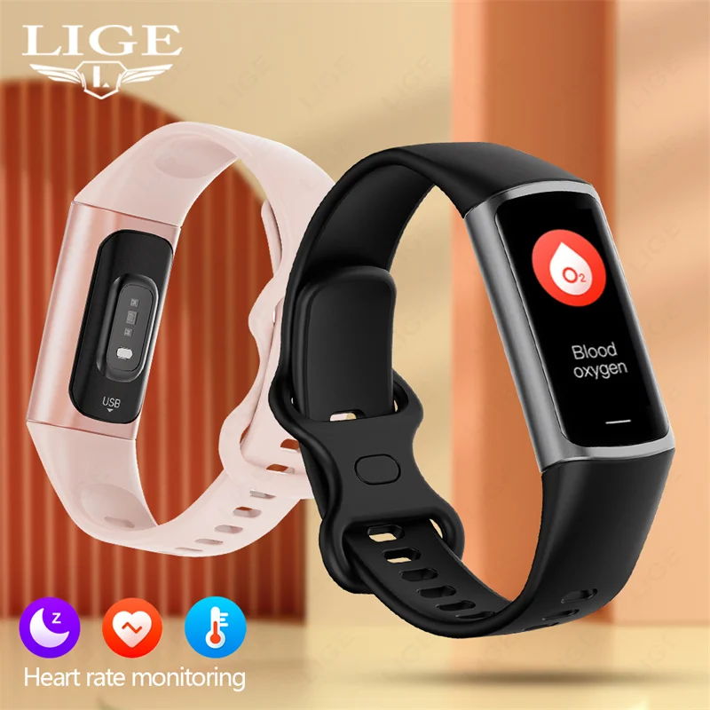 

Смарт-часы LIGE для мужчин и женщин, водонепроницаемые Смарт-часы с AMOLED экраном, пульсометром, тонометром, для iOS и Android