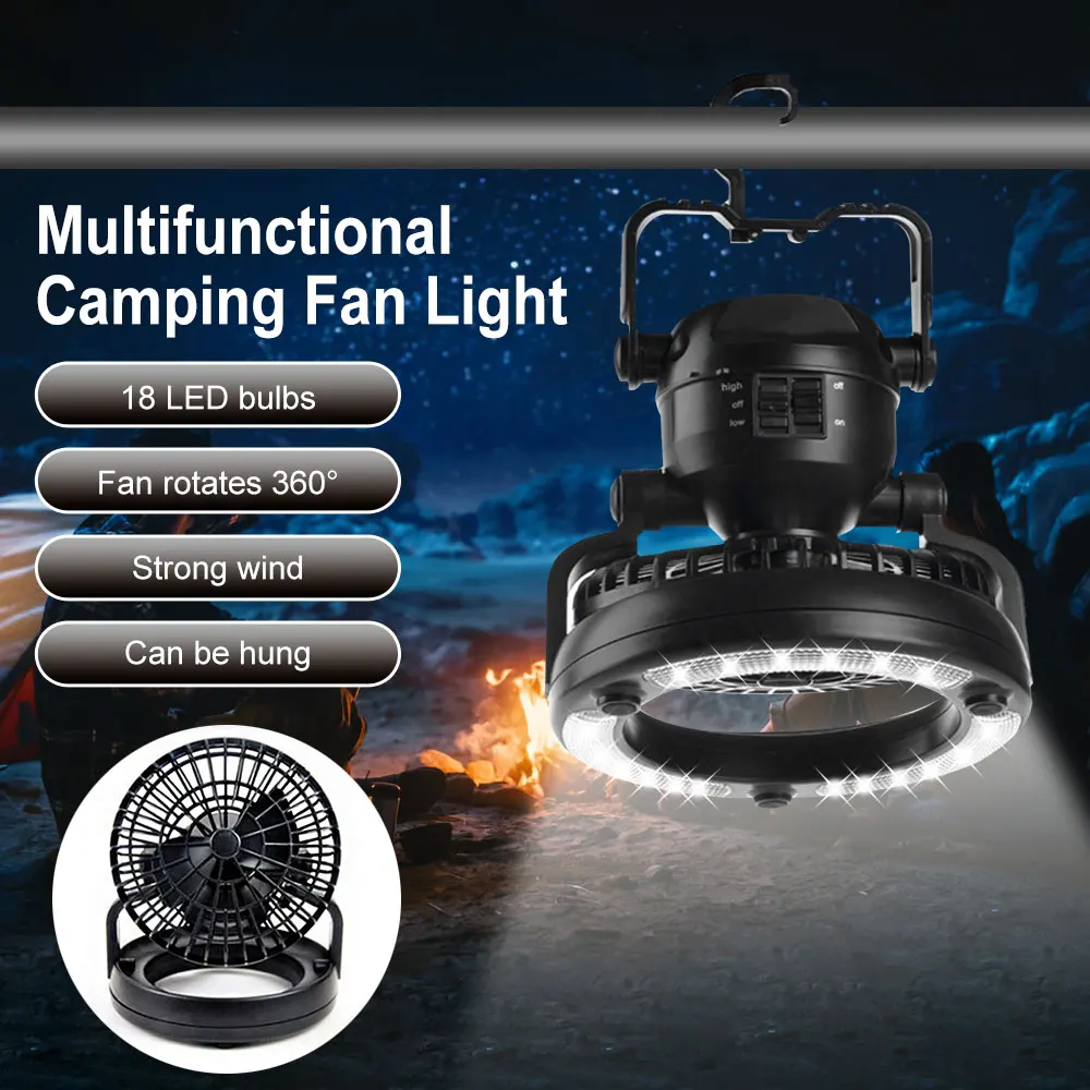 

2 In 1 Portable LED Outdoor Camping Tent Lamp With Fan 18 LED Flashlight For Camping Fishing And Emergency Fan Camping Light