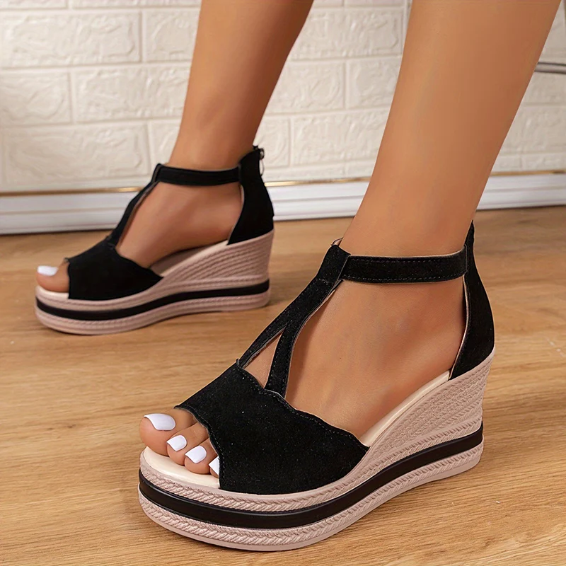 

Women's Wedge Platform Sandals 2024 Summer Peep Toe High Heel Rome Sandals Woman T-Strap Thick Bottom Sandalias Mujer Plus Size