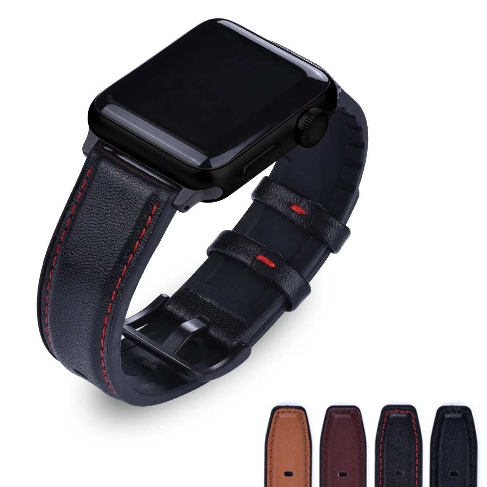 Ремешок силиконовый для Apple Watch 7 6SE 5 4 3 2 кожаный браслет iWatch 41 мм 45 42 38 | Наручные
