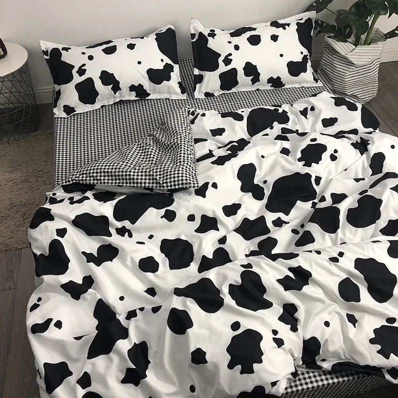 

Black and White Cow Striped Four-Piece Set 1.5M 1.8M 2.0M Bedding Single Student Dormitory Three-Piece Set 001 Bed Sheet