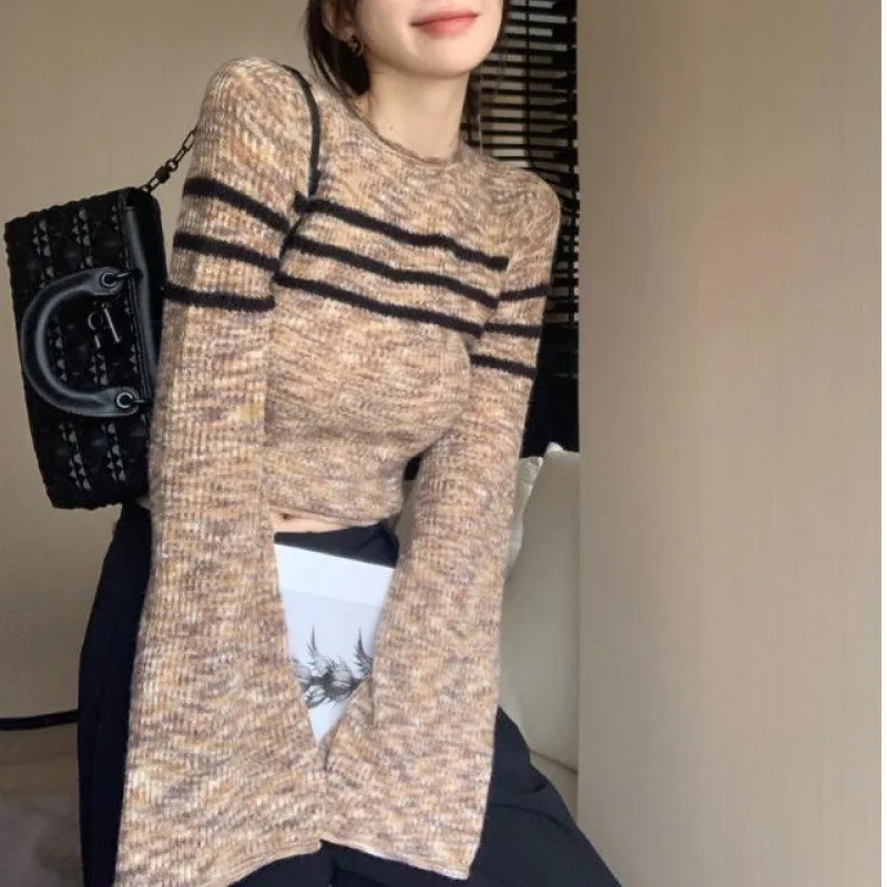 Women's Long Sleeve Flare Sleeve Slim Short Sweater Lady Spring Autumn Streetwear Stripe O Neck Pullover Jumper
Women's Long Sleeve Flare Sleeve Slim Short Sweater Lady Spring Autumn Streetwear Stripe O Neck Pullover Jumper
