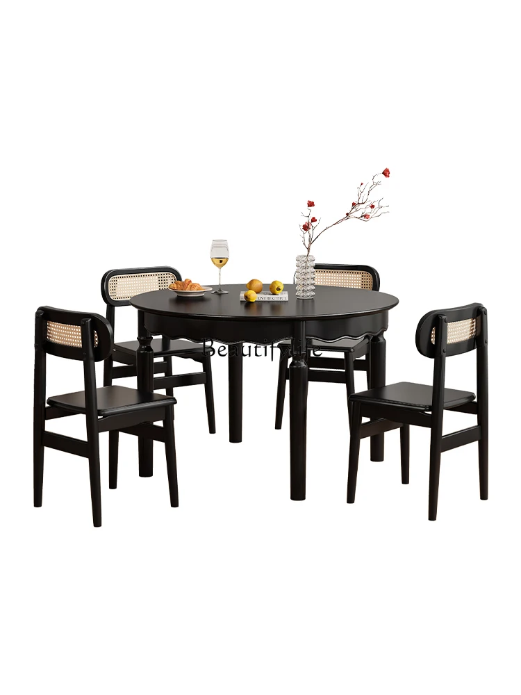 Mid-Ancient Solid Wood round Dining Table Modern Simplicity with American Style Black Round Table
Mid-Ancient Solid Wood round Dining Table Modern Simplicity with American Style Black Round Table