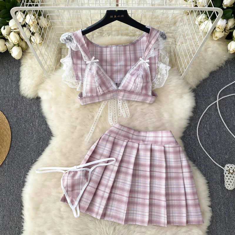 SINGREINY Japonês JK Uniforme Ternos Sexy 2023 Alças Top + Vestido Plissado Cosplay Mulheres Roupa Interior Preppy Erótico Duas Peças Conjuntos SINGREINY Japonês JK Uniforme Ternos Sexy 2023 Alças Top + Vestido Plissado Cosplay Mulheres Roupa Interior Preppy Erótico Duas Peças Conjuntos