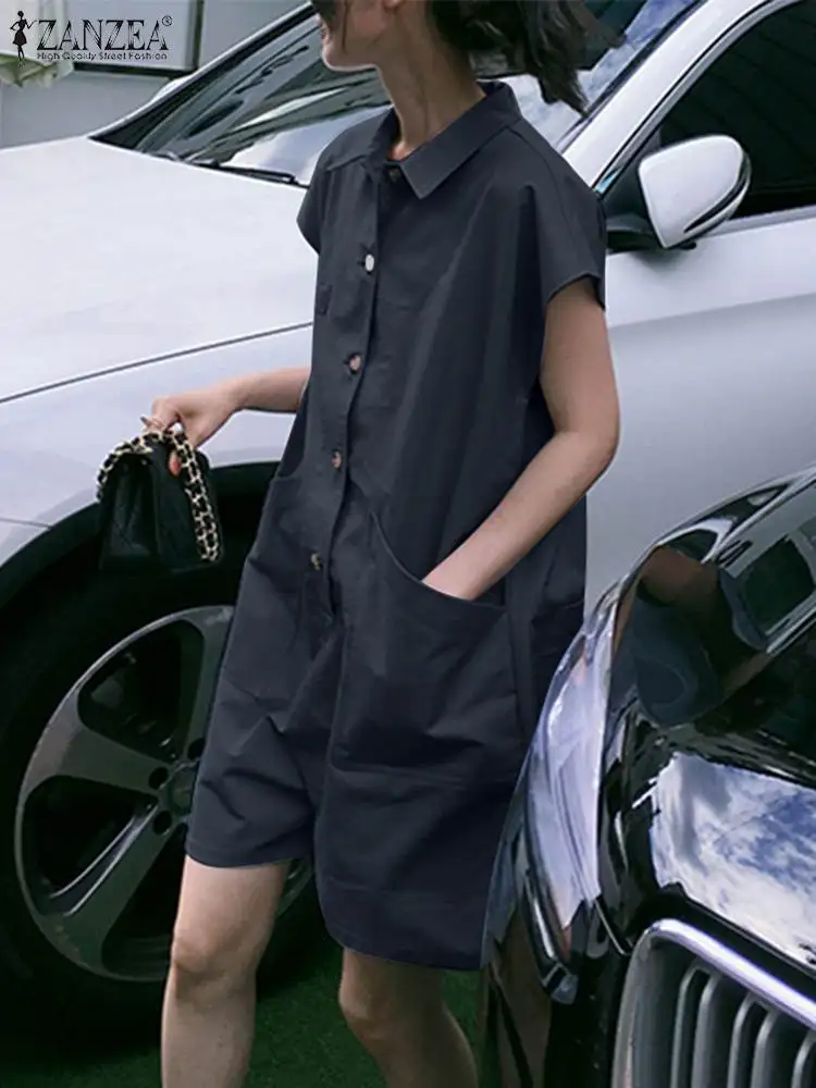 ZANZEA Summer New Solid Jumpsuits Women Short Sleeve Lapel Neck Rompers Causal Short Playsuits Loose Pocket Overalls Cargo Pants
ZANZEA Summer New Solid Jumpsuits Women Short Sleeve Lapel Neck Rompers Causal Short Playsuits Loose Pocket Overalls Cargo Pants