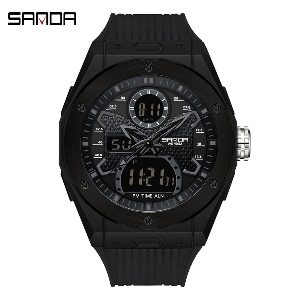 

SANDA Fashion Sports Men Digital Watch Dual Time Pedometer Alarm Clock Waterproof Wristwatch Week Display Calendar Male Clock