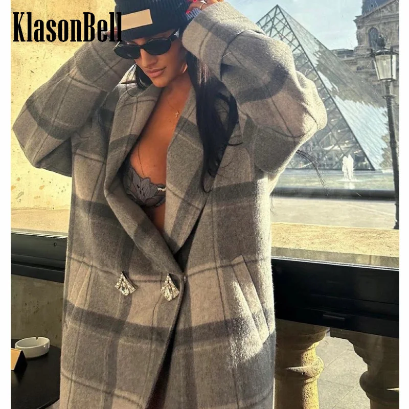 12,13 KlasonBell элегантное свободное шерстяное пальто в клетку с большим отложным воротником и длинным рукавом 
12,13 KlasonBell элегантное свободное шерстяное пальто в клетку с большим отложным воротником и длинным рукавом