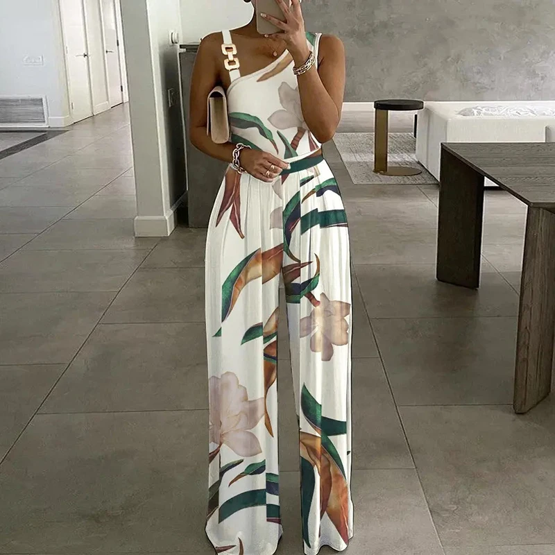 Summer Women's Casual Jumpsuits Sexy One Shoulder Metal Buckle High Waist Printed Overalls Fashion Elegant Slim Jumpsuits Female
Summer Women's Casual Jumpsuits Sexy One Shoulder Metal Buckle High Waist Printed Overalls Fashion Elegant Slim Jumpsuits Female