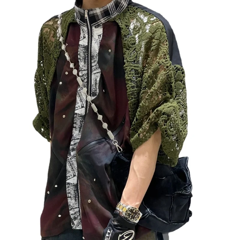 Men's Niche Design Hollow-out Dark Green Half Sleeve Contrast Color Breathable Sun Protection Summer Super Loose Thin Coat
Men's Niche Design Hollow-out Dark Green Half Sleeve Contrast Color Breathable Sun Protection Summer Super Loose Thin Coat