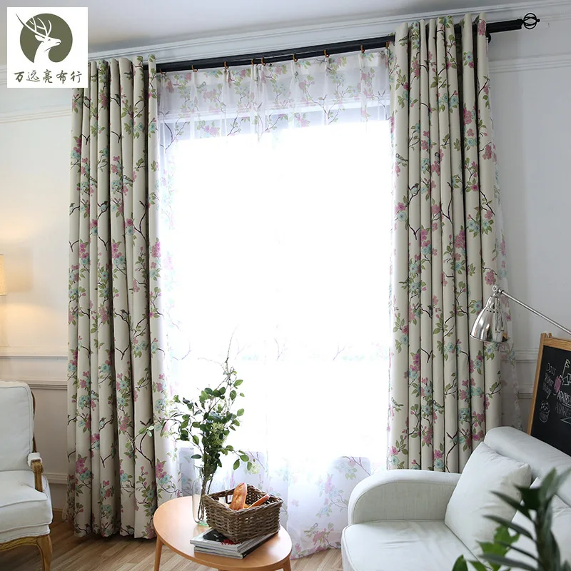 

New American Style Countryside Fresh Printing Full Shading Curtains Bed Curtains for Living Dining Room Bedroom