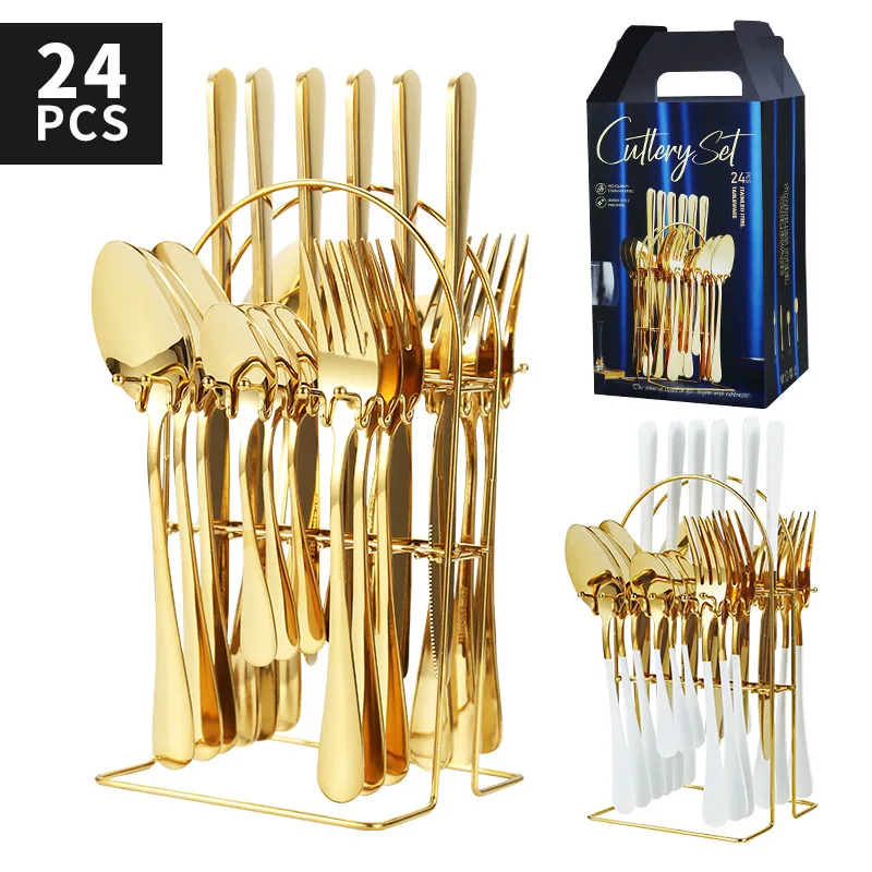 

Premium 24Piece Stainless Steel Cutlery Set with Knife Holder - Complete Your Kitchen Essentials with this Stylish and Function