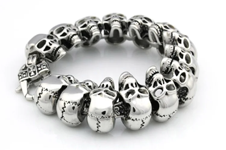 

High Quatity Fashion Cool Men's All Skeleton Chain Bracelet Color Stainless Steel Many Skull Chain Bracelets Jewelry