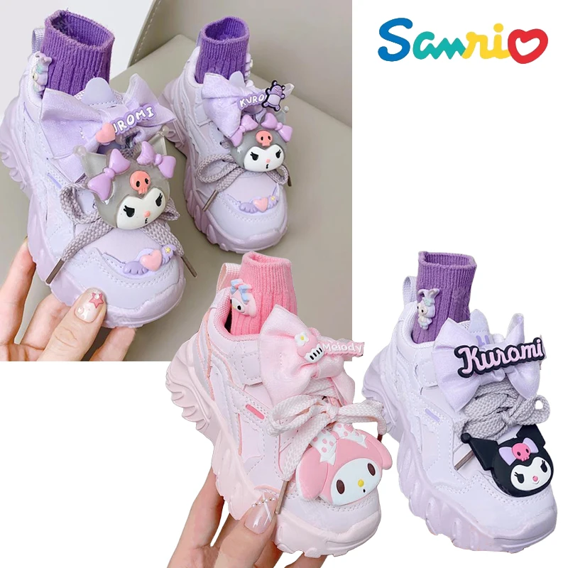 

Sanrios My Melody Kuromi аниме Kawaii осень-зима детские кроссовки Мультяшные милые женские Папины туфли мягкая подошва на липучке детская обувь