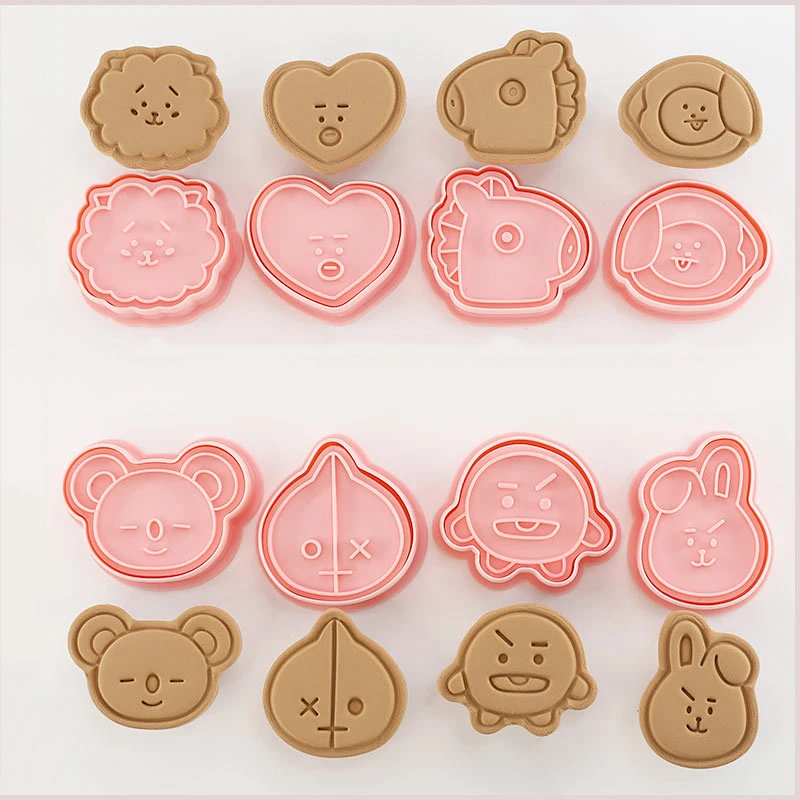 

8Pcs/set Cute Cookie Cutters Plastic 3D Cartoon Pressable Biscuit Mold Cookie Stamp Kitchen Baking Pastry Bakeware Tools