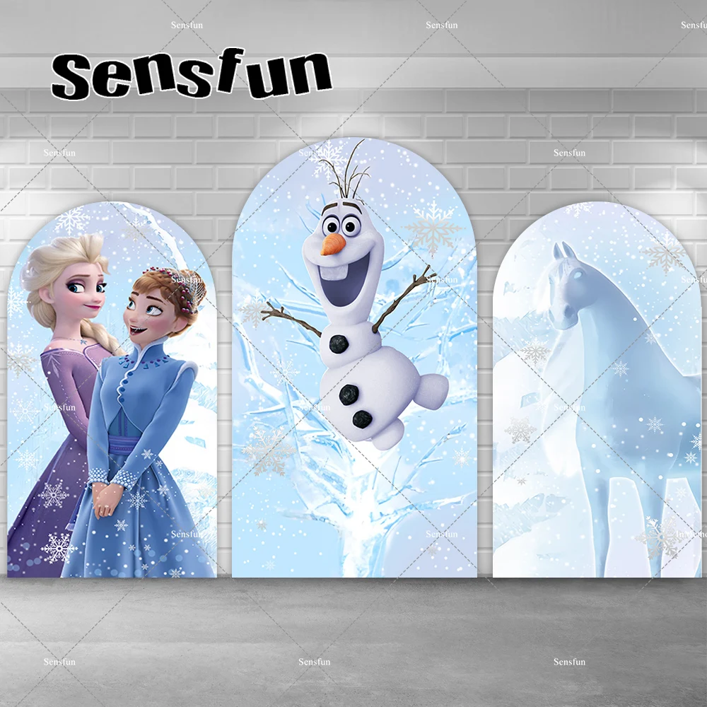 

Frozen Theme Chiara Arch Backdrop Cover for Girls Winter Baby Shower Birthday Party Decor Olaf Anna Elsa Arched Backgrounds