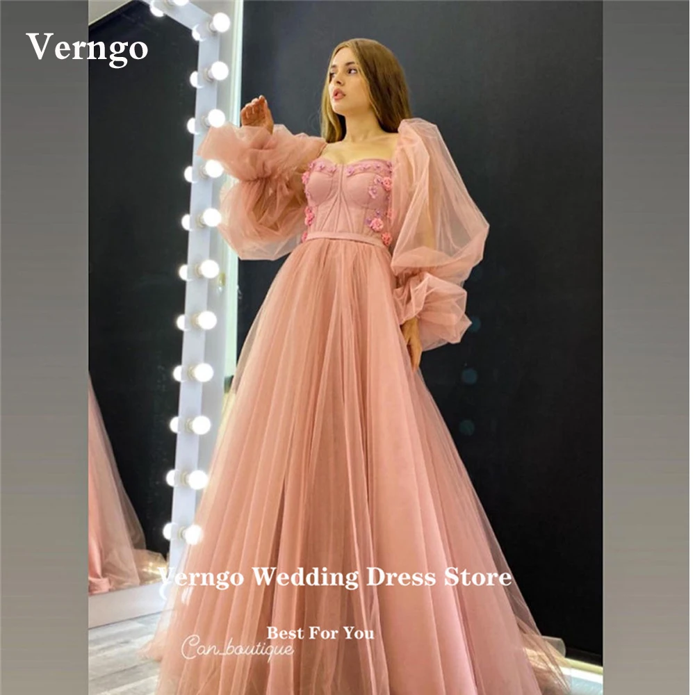 Verngo Elegant Blush Pink Tulle Prom Dresses 2023 Puff Long Sleeves Sweetheart 3D Flowers Evening Gowns Formal Bride Party Dress
Verngo Elegant Blush Pink Tulle Prom Dresses 2023 Puff Long Sleeves Sweetheart 3D Flowers Evening Gowns Formal Bride Party Dress