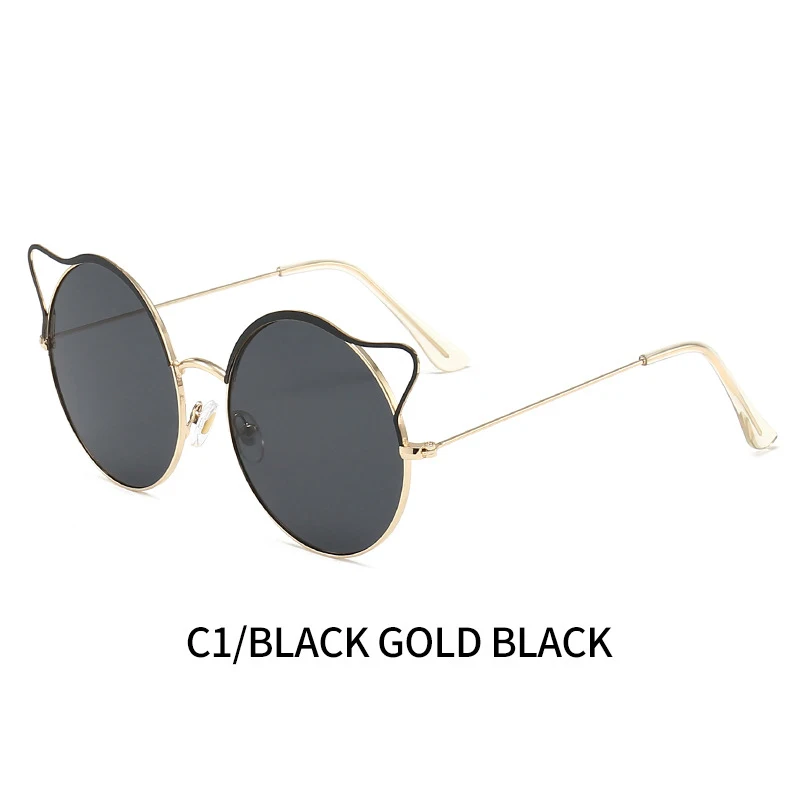 

2024 New Women's Round Metal Sunglasses Personalized Cat's ears Profiling Eyeglasses Frame Fashion Color Decorative Glasses Oчки