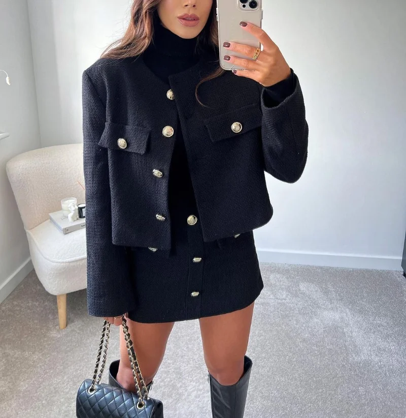 Tweed Women Black Vintage Office Lady Single Breasted Blazer Female Casual Slim Short Blazer Coats Tweed Jacket Black Tops
Tweed Women Black Vintage Office Lady Single Breasted Blazer Female Casual Slim Short Blazer Coats Tweed Jacket Black Tops