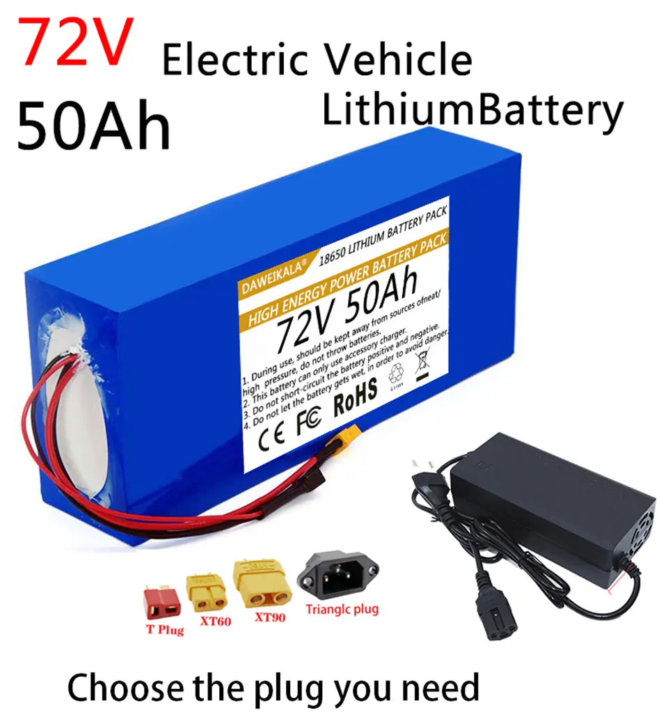 

New 72V 50Ah 18650 Lithium Battery Pack 84V Electric Bicycle Scooter Motorcycle BMS 3000W High Power Battery + 3A Charger