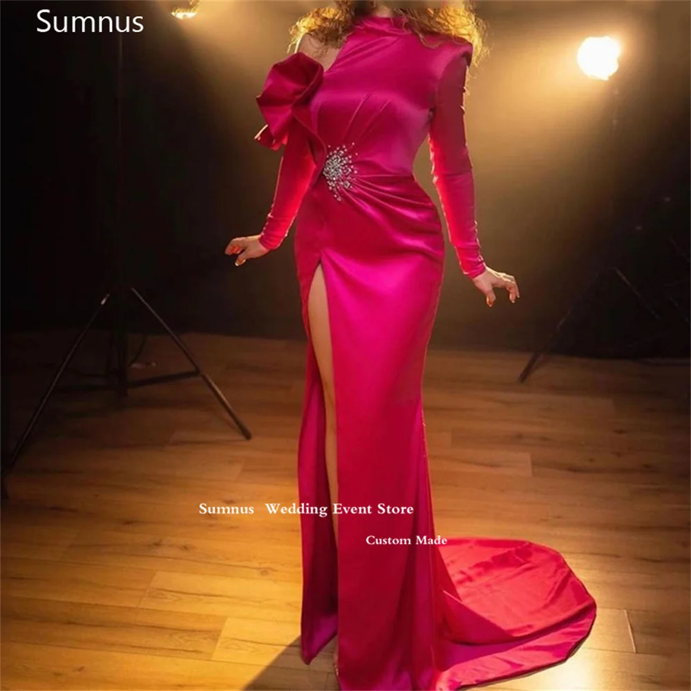 Sumnus Sexy Evening Dresses Mermaid Satin Long Sleeves High Leg Slit Crystal O Neck Vestidos De Noche Prom Dresses 2023
Sumnus Sexy Evening Dresses Mermaid Satin Long Sleeves High Leg Slit Crystal O Neck Vestidos De Noche Prom Dresses 2023