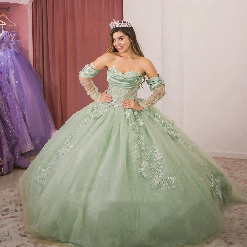 Ball Gown Sage Green Tulle Quinceanera Dress 2024 Applique Beading Crytals Floral Appliques Sweet 16 Party Princess Dress Custom
Ball Gown Sage Green Tulle Quinceanera Dress 2024 Applique Beading Crytals Floral Appliques Sweet 16 Party Princess Dress Custom