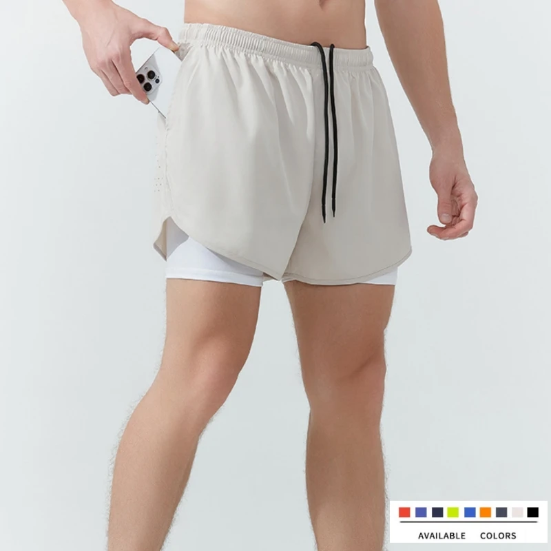 

Men's sports shorts,loose fitting quick drying double-layer fitness running marathon track and field trunks