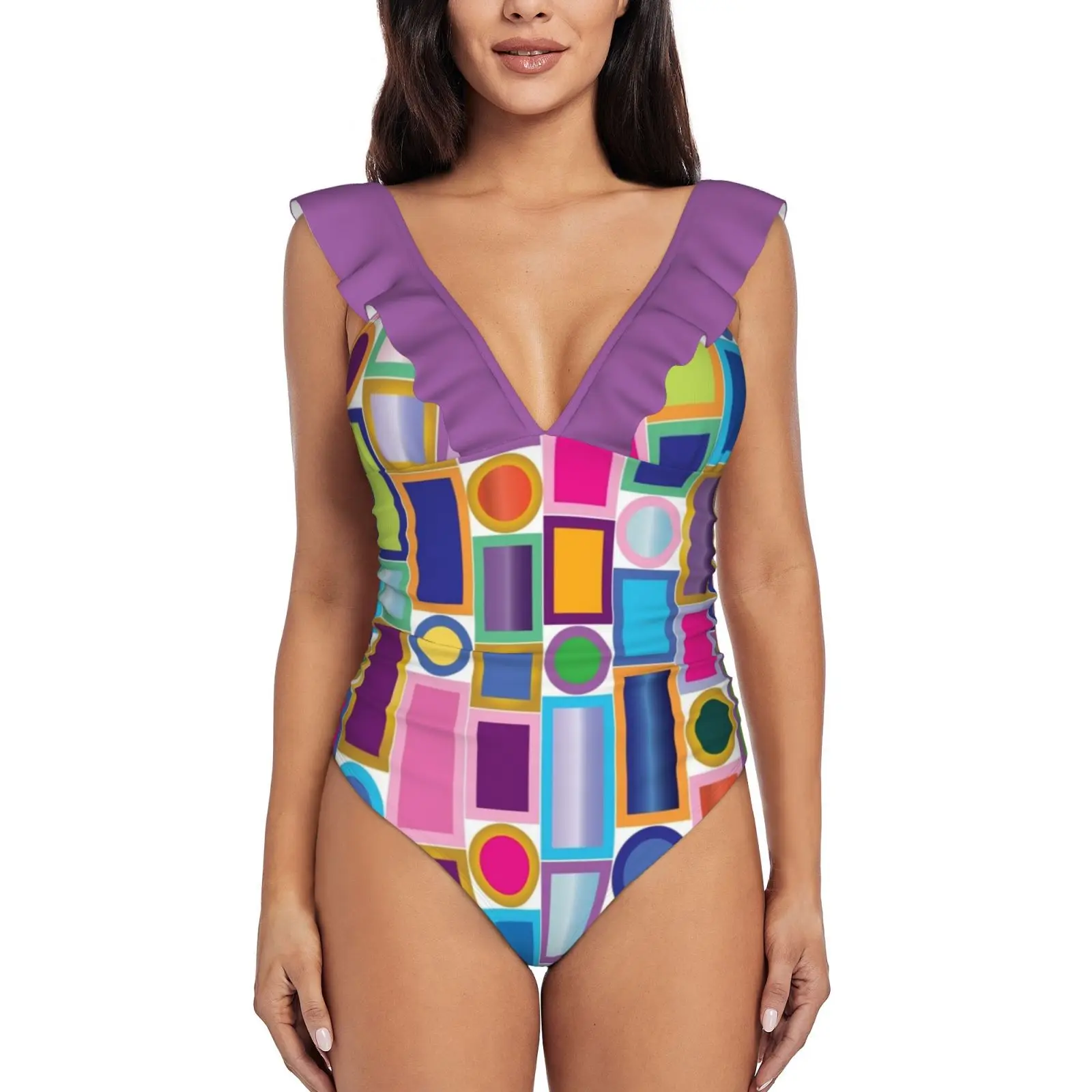 Color Bling New Print Swimwear Deep-V Ruffle Swimsuit One Piece Swimsuit Beach Wear Monokini Color Colorful Retro Mod Mid
Color Bling New Print Swimwear Deep-V Ruffle Swimsuit One Piece Swimsuit Beach Wear Monokini Color Colorful Retro Mod Mid