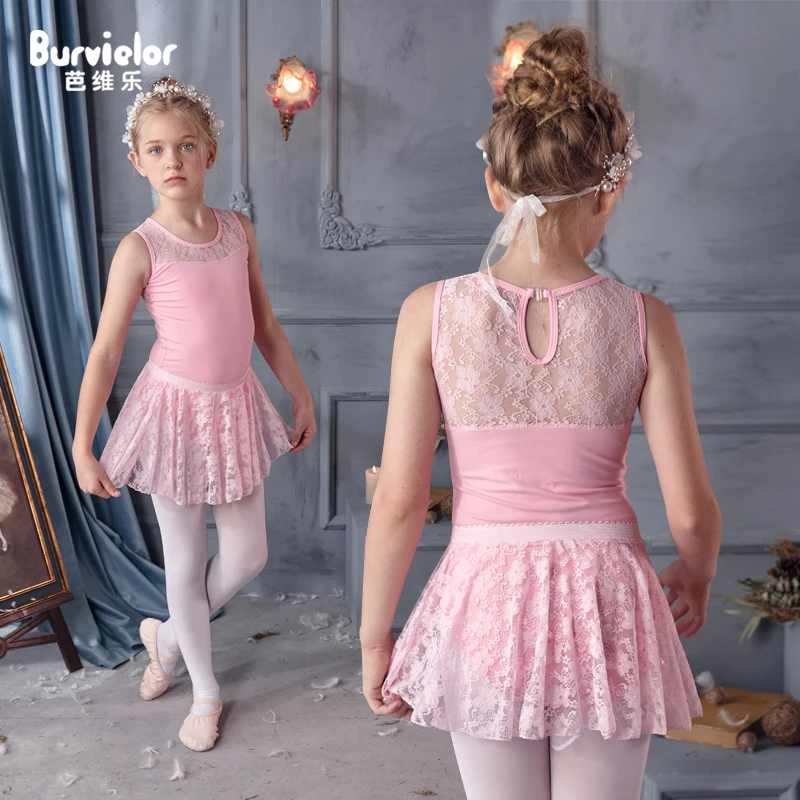 

Summer Children's Sleeveless Ballet Dance Practice Suit Cotton Leotard with Lace Skirt for Girls Performance Dancewear C22132