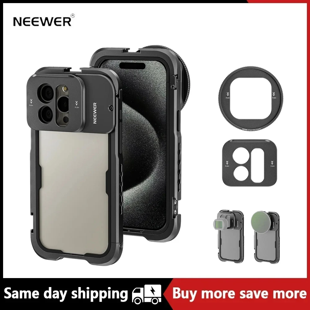 

NEEWER PA023 Metal Cage For iPhone 15 Pro / for iPhone 15 Pro Max Install with a Single Push Easily Attached 67mm Filter Adapter