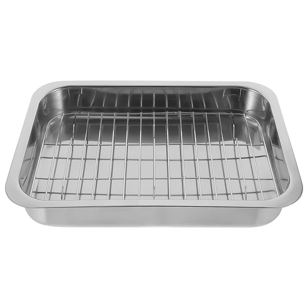 

Stainless Steel Bakeware Kitchen Baking Pan Oven Tray with Rack Pizza for Grill Mat Square Dinner Plates