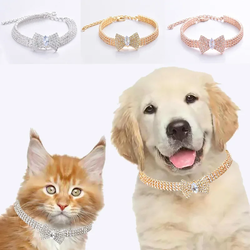 

Rhinestone BowKnot Pet Necklace Fashion Collar Cat Dog Jewelry Suitable Pets Birthday Party Decoration For Dogs Cats Accessories