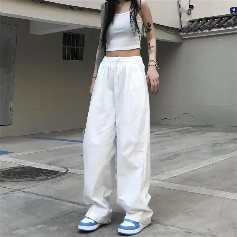 Womens Wild Leg Striaht Pants Casual Elastic Waist White Basic Darwstring loose Trousers 2022 Spring Autumn New Hot
Womens Wild Leg Striaht Pants Casual Elastic Waist White Basic Darwstring loose Trousers 2022 Spring Autumn New Hot