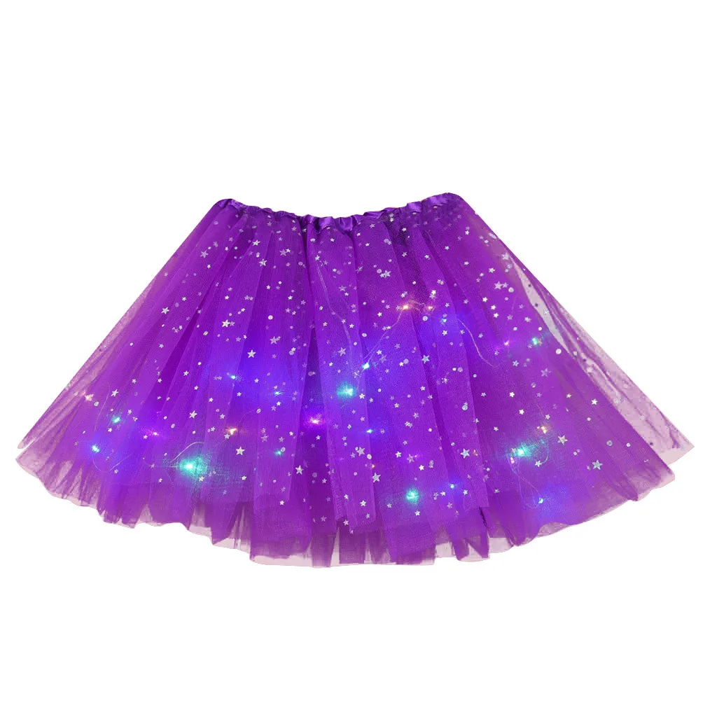 

Women's Tutu Skirts With Neon LED Light Glow Princess Ballet Stage Dance Short Dress Star Sequin Mesh Puffy Half Bodies Skirts