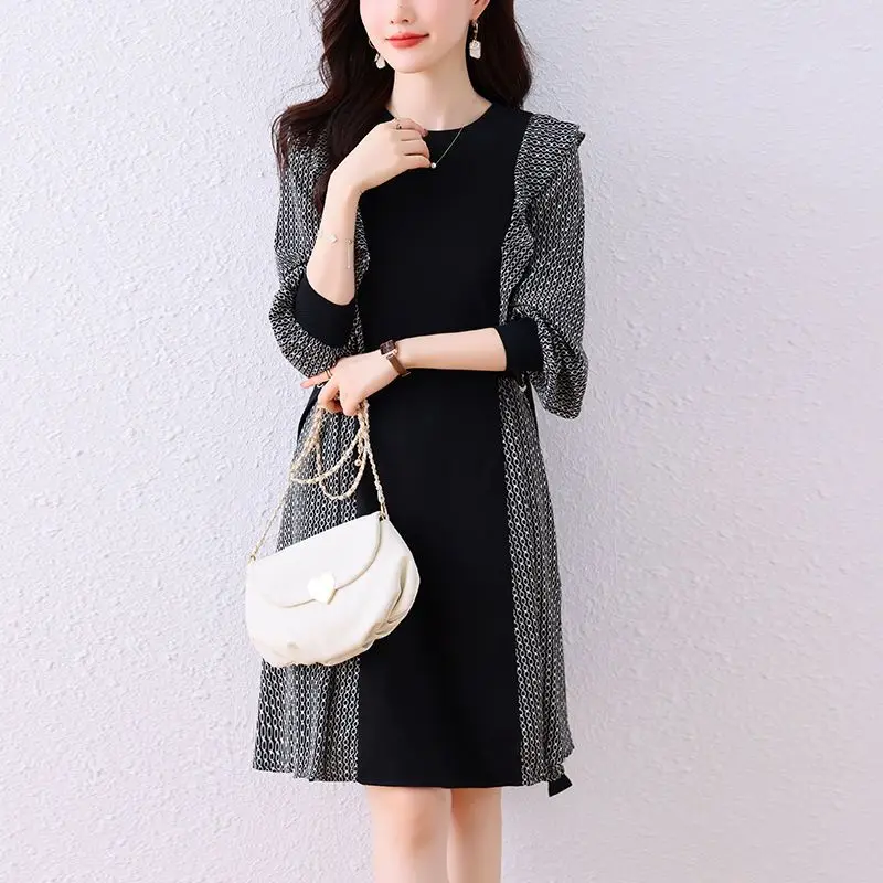 

Women's Spring Autumn New Fashion Round Neck Long Sleeve Pullover Casual Versatile Western Commuting Comfortable Youth Dress