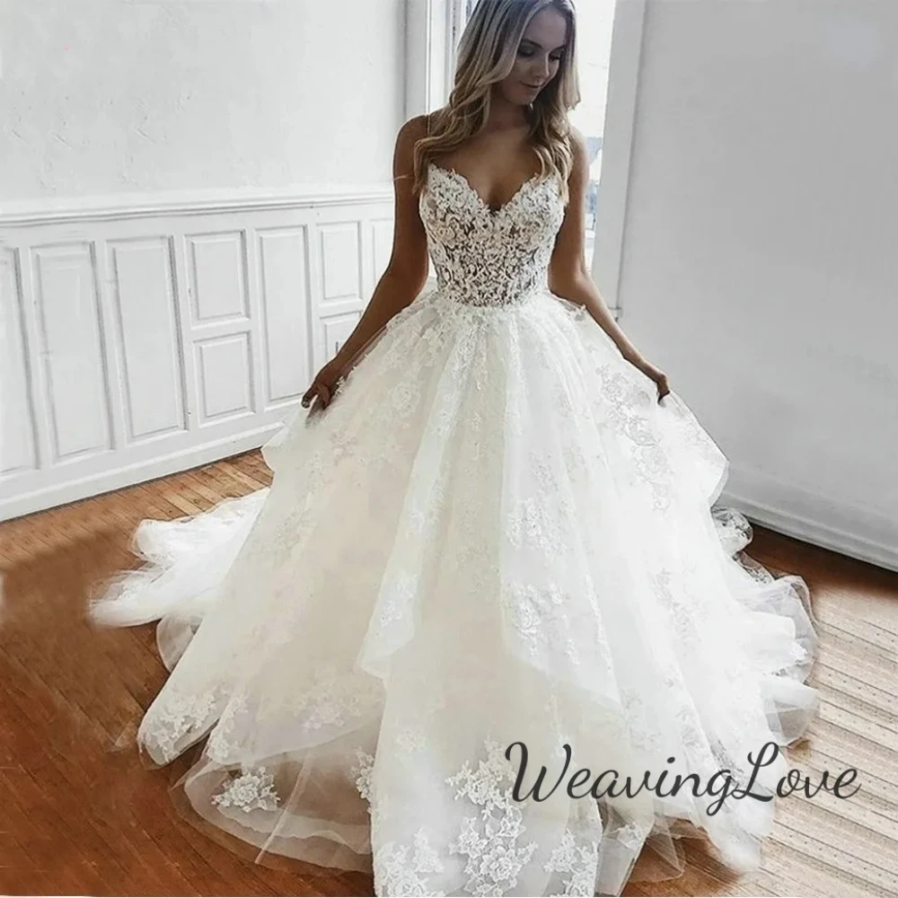 Luxury Appliques Tulle Wedding Dresses For Women Spaghetti Straps Backless Lace Ruffled Beach Dresses Vestidos Para Mujer Made
Luxury Appliques Tulle Wedding Dresses For Women Spaghetti Straps Backless Lace Ruffled Beach Dresses Vestidos Para Mujer Made