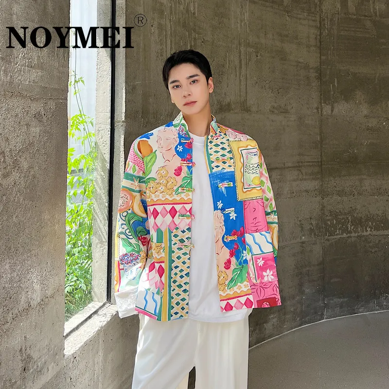 

NOYMEI Chinese Stand Collar Knot Button Suit Coat Trendy Colored Casual Jacket 2024 Spring New Blazer Loose Handsome WA3732