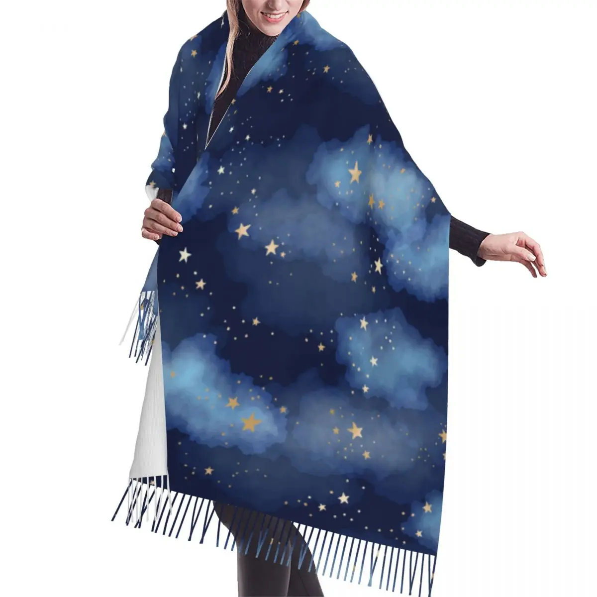 

Winter Tassel Scarf Gold Foil Constellations Stars Clouds Women Cashmere Scarves Neck Head Warm Pashmina Lady Shawl Wrap Bandana