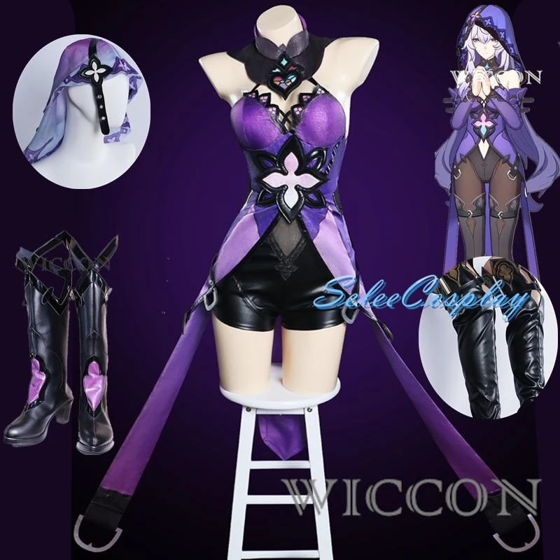 Honkai Star Rail Black Swan Cosplay Costume Wig Purple Dress Uniform Headwear Garden of Recollection Halloween Party for Women
Honkai Star Rail Black Swan Cosplay Costume Wig Purple Dress Uniform Headwear Garden of Recollection Halloween Party for Women