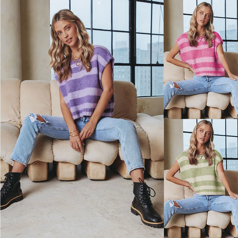 Women Knit Sweater Vest Striped Loose Tank Tops Pullovers Sleeveless Round Neck Knitted Vintage Elegant Jumpers Office Lady
Women Knit Sweater Vest Striped Loose Tank Tops Pullovers Sleeveless Round Neck Knitted Vintage Elegant Jumpers Office Lady