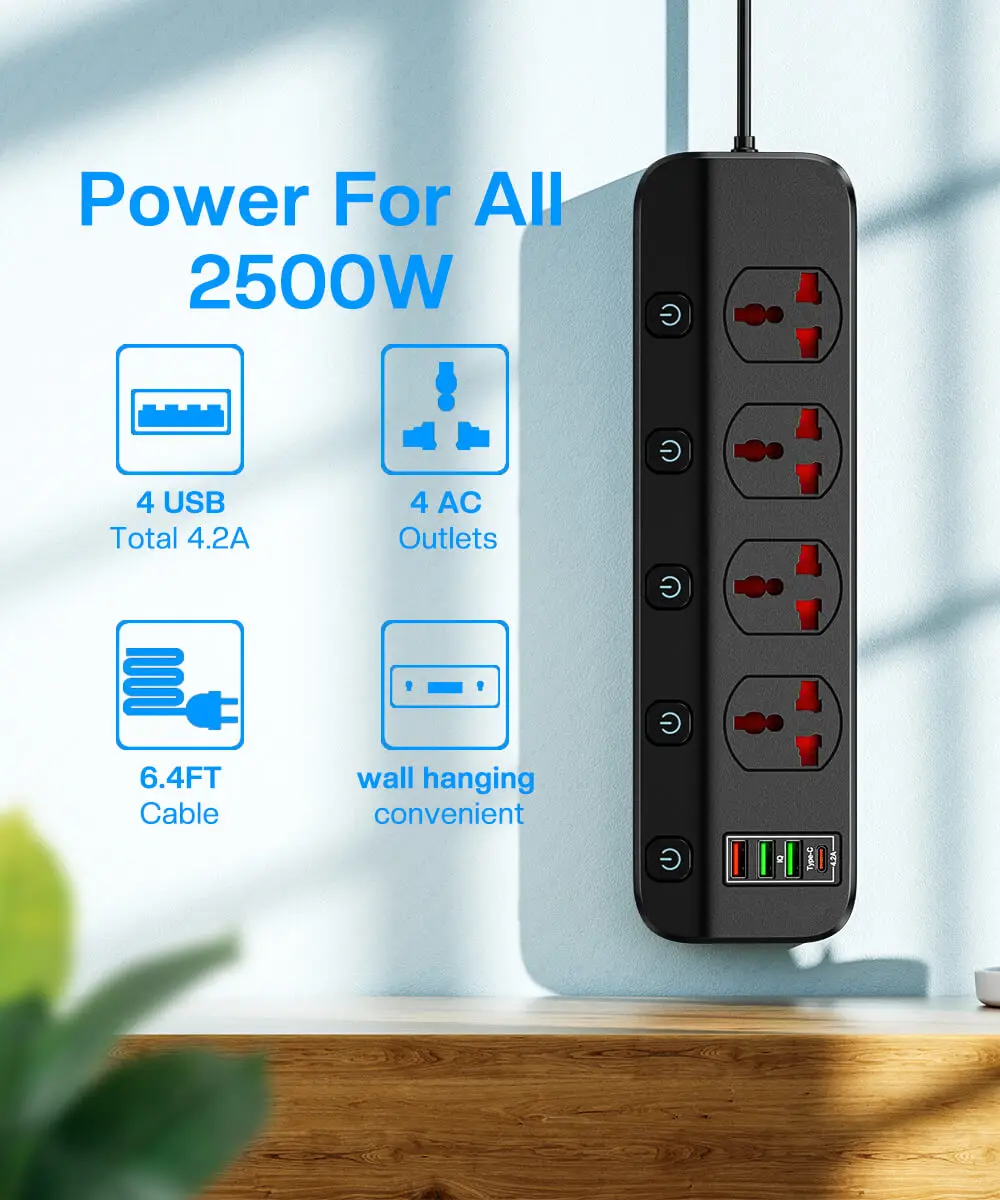 Network Filter Power Strip 2500W With 4 Universal Socket Multiple USB and 5 Switch, EU US UK Plug Socket Extension Cable For Home 1 Mallzona Se6f2016f1ac24deaaae8a5eaa901b1093 Network Filter Power Strip 2500W With 4 Universal Socket Multiple USB and 5 Switch, EU US UK Plug Socket Extension Cable For Home Mallzona