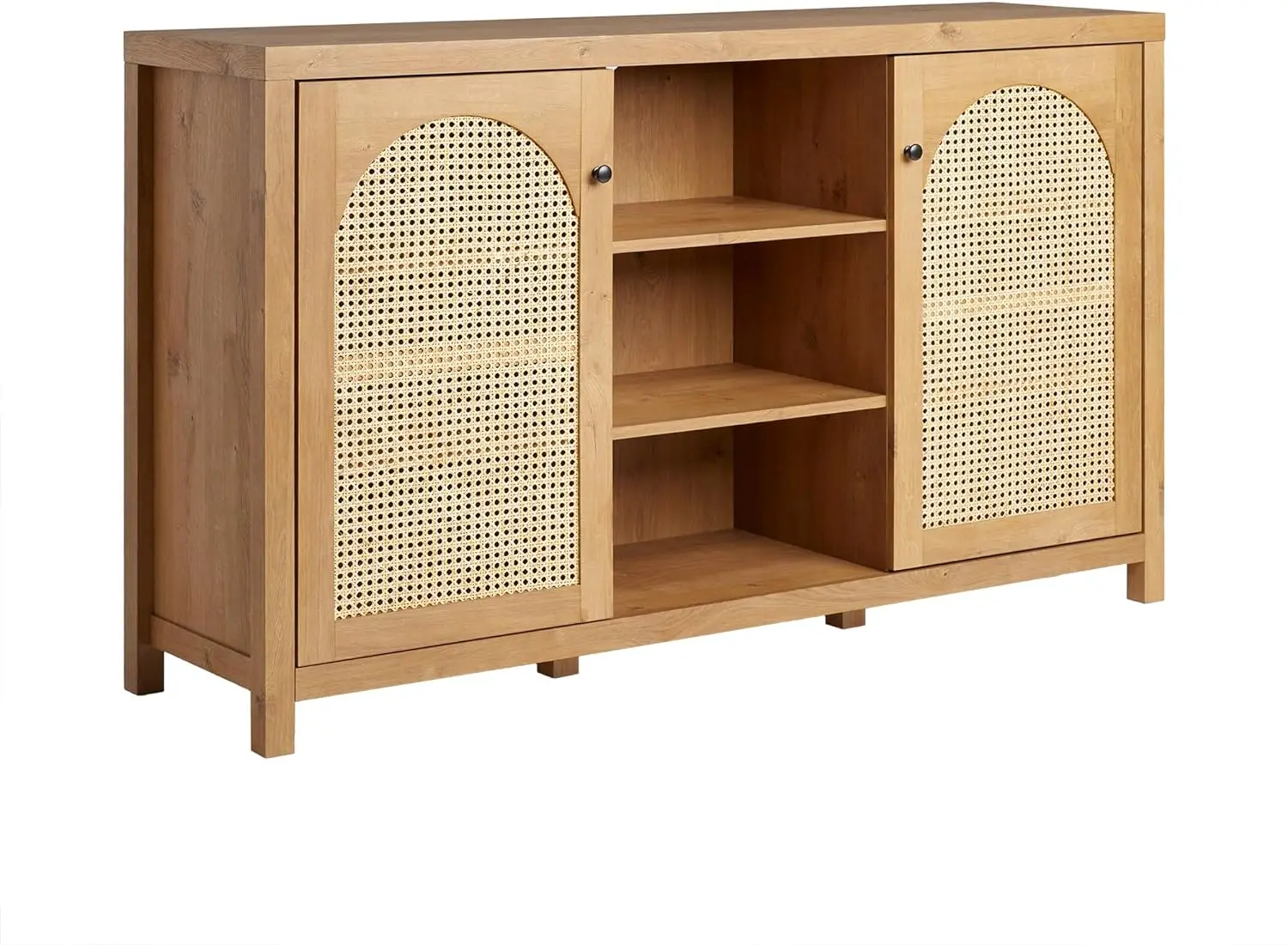 

Walker Edison Boho Arched Rattan 2-Door Sideboard, 58 Inch, English Oak