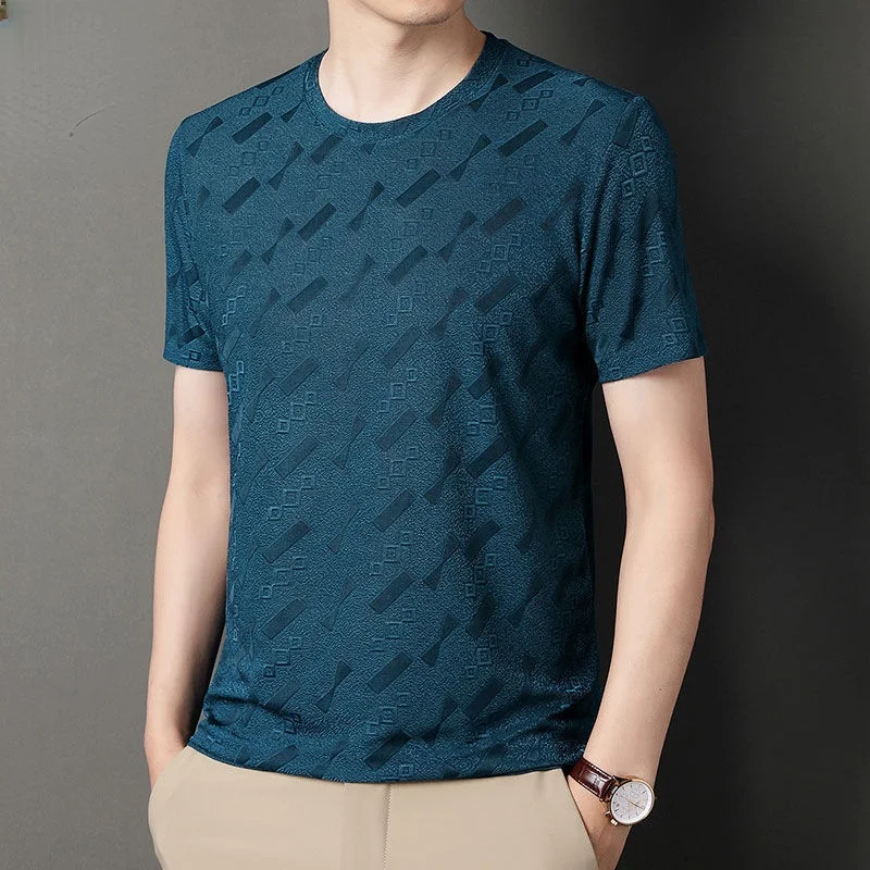 

Spring Summer Fashion Round Neck Short Sleeve Tees Casual Versatile Western Commuter Clothing Solid Color Loose Men's T-Shirts